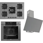 Ferre Steamart-Fryart-Sılentart Serisi Gri Set (SS038 + QEP64CPR +D079-SA) - Döküm Izgara / 75 cm Ocak