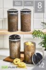 8'li Saklama Kabı Seti - Sızdırmaz Ergonomik Kapaklı - Antrasit Erzak Kabı - 1300ML