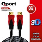 QPORT Q-HDMI3 3 METRE HDMI KABLO 1.4V ALTIN UCLU 3M HDMI KABLO