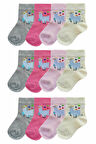 12li Kız Bebek Soket Çorap Renkli Desenli Ekonomik Çorap