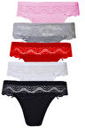 5li Kadın Dantelli Bikini Külot Pamuklu Arkası Düz Kaliteli FND