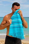 Peştemal Plaj Havlusu %100 Pamuklu 70x150 Cm  Turkuaz Waves