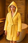Genç Kız / Erkek Çocuk Kapşonlu Garson Boy Kadife Bornoz %100 Pamuklu