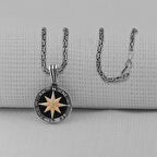 Gece Yıldızlı Pusula  925 Ayar Gümüş Erkek Kolye