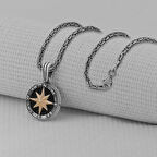 Gece Yıldızlı Pusula  925 Ayar Gümüş Erkek Kolye