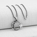 Göktürkce Türk Yazılı Ayyıldız 925 Ayar Gümüş Erkek Kolye