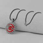 Gravur İşlemeliOrta Boy Ay Yıldız 925 Ayar Gümüş Erkek Kolye