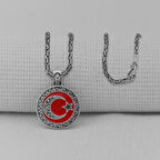 Gravur İşlemeliOrta Boy Ay Yıldız 925 Ayar Gümüş Erkek Kolye