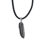 Deri İpli Kuş Tüyü 925 Ayar Gümüş Erkek Kolye