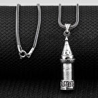 Minare Tasarımlı Kabi Cevşen Muska Dualı 925 Ayar Gümüş Erkek Kolye