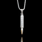 Mermi Tasarımlı One Shot One Kill Yazılı 925 Ayar Gümüş Erkek Kolye