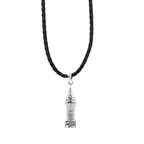 Deri İpli Minare Tasarımlı Cevşen Kebir Dualı 925 Ayar Gümüş Erkek Kolye