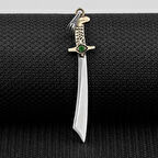 Yeşil Taşlı Mogol Kılıcı Zirkon Taşlı 925 Ayar Gümüş Erkek Kolye