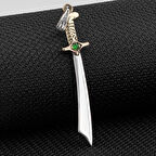 Yeşil Taşlı Mogol Kılıcı Zirkon Taşlı 925 Ayar Gümüş Erkek Kolye Ucu