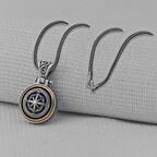 Pusula Tasarımlı Ortası Dönen 925 Ayar Gümüş Erkek Kolyesi