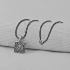 Zulfikar Desenli Kare 925 Ayar Gümüş Erkek Kolye