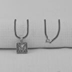 Zulfikar Desenli Kare 925 Ayar Gümüş Erkek Kolye