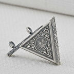 Osmanlı Tuğralı Kalın ZincirliÜçgen Muska Kabi Büyük Boy 925 Ayar Gümüş Erkek Kolye Ucu