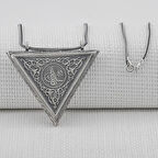 Osmanlı Tuğralı Kalın ZincirliÜçgen Muska Kabi Büyük Boy 925 Ayar Gümüş Erkek Kolye