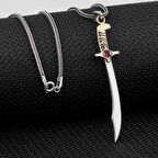 Kırmızı Zirkon Taşlı Osmanlı 925 Ayar Gümüş Erkek Kolye