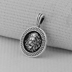 Yuvarlak Aslan Figürlü Kral Zincirli  925 Ayar Gümüş Erkek Kolye Ucu