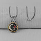 Ay Yıldız Ortası Dönen   925 Ayar Gümüş Erkek Kolye