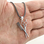 Berber Makas Ve Tarak  925 Ayar Gümüş Erkek Kolye