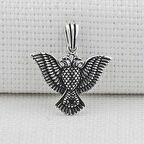 Çift Başlı Kartal  Türk Yazılı 925 Ayar Gümüş Erkek Kolye Ucu