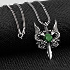 Ejderha Tasarımlı Zirkon Taşlı 925 Ayar Gümüş Erkek Kolye