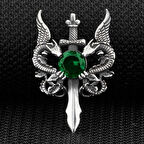 Ejderha Tasarımlı Zirkon Taşlı 925 Ayar Gümüş Erkek Kolye Ucu