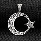 Ay Yıldız Dualı  925 Ayar Gümüş Erkek Kolye Ucu