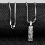 Silindir Tasarımlı Fatma Ananın Eli Kebir Dualı Cevşen 925 Ayar Gümüş Erkek Kolye