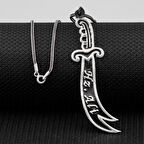 Hz Ali Yazılı Zulfikar Büyük Boy 925 Ayar Gümüş Erkek Kolye