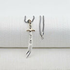 Hz Ali Yazılı Zulfikar Kalın Zincirli 925 Ayar Gümüş Erkek Kolye