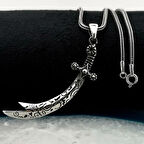 Hz Ali Yazılı Zulfikar  Kalın Zincirli  925 Ayar Gümüş Erkek Kolye