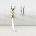 Hz Ali Yazılı Zulfikar  Kalın Zincirli  925 Ayar Gümüş Erkek Kolye