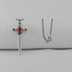 Kırmızı Taşlı Zirkon Şovalye 925 Ayar Gümüş Erkek Kolye