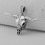 Boğa Kafatası Tasarımı 925 Ayar Gümüş Erkek Kolyesi Ucu