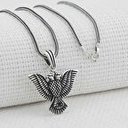 Çift Başlı Kartal  Türk Yazılı 925 Ayar Gümüş Erkek Kolye