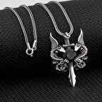 Ejderha Tasarımlı Zirkon Taşlı 925 Ayar Gümüş Erkek Kolye