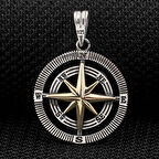 Çift Taraflı Pusula  925 Ayar Gümüş Erkek Kolye Ucu