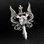 Ejderha Tasarımlı Zirkon Taşlı 925 Ayar Gümüş Erkek Kolye Ucu