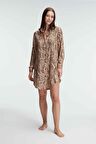 Anıl 5820 Ev Giyimi Kol V Yaka Kadın Viskon Leopar Desenli Yazlık Örme Normal Bel Mini Gecelik