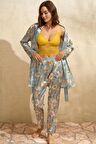 Anıl Kadın Saten Sabahlık, Bralet ve Pantolon Takım
