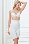 Kadın Beyaz Toparlayıcı İnceltici Kısa Paçalı Yüksek Bel Şort Korse
