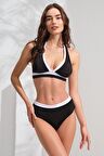 Parçalı Uzun Üçgen Bikini Siyah 231202