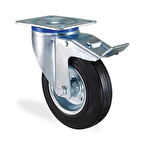 Kama Ø125 Kauçuk Dönerli Frenli Tekerlek Flanş Bağlantılı 100 Kg. Kapasiteli Burçlu