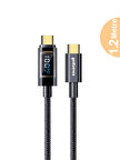 Type C To Type C 100WATT Hızlı Şarj Data Kablosu Dijital Ekranlı Siyah 1.2 Metre