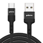 USB A To Type C Halat Örgü Xiaomi Huawei Android Hızlı Şarj Veri Aktarma Kablosu Siyah 1 Metre