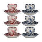 Lucky Art Florantine 6Li Ayakli Kahve Fincani Seti Kirmizi-Mavi 100 cc